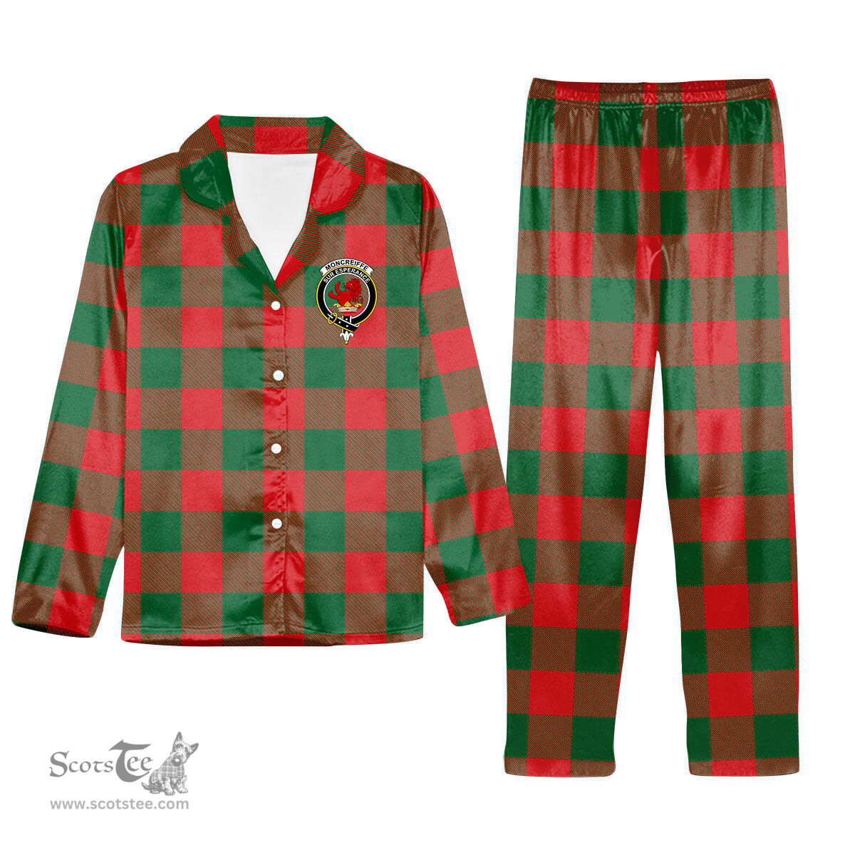 ScotsTee Shop Scottish Moncreiffe Modern Crest Tartan Pajama Satin Velvet Flannel Pajama Set