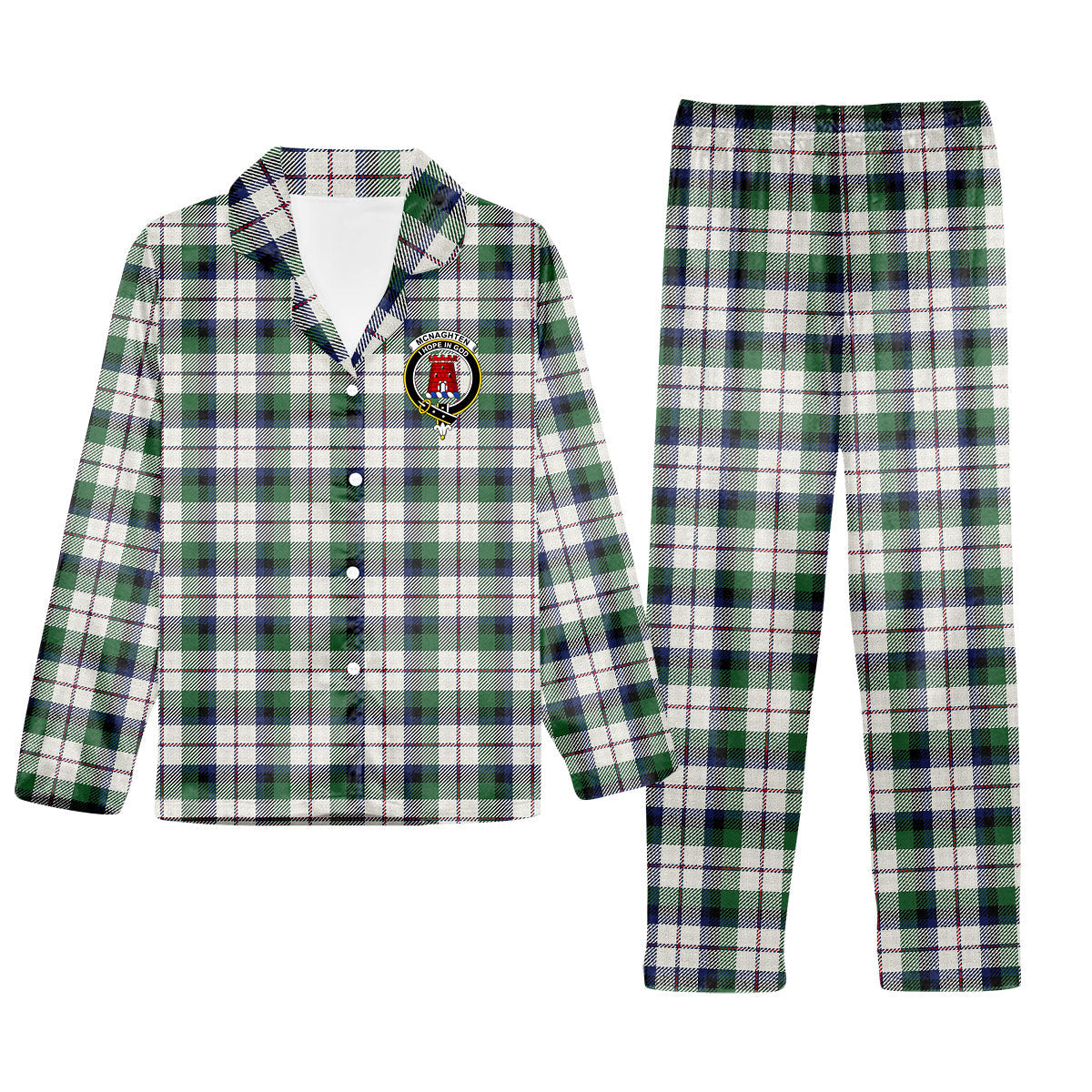 ScotsTee Shop Scottish Mcnaghten Dress Modern Crest Tartan Pajama Satin Velvet Flannel Pajama Set