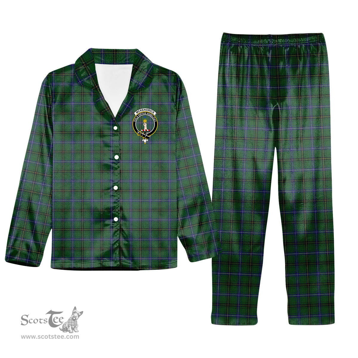 ScotsTee Shop Scottish McKendrick Crest Tartan Pajama Satin Velvet Flannel Pajama Set