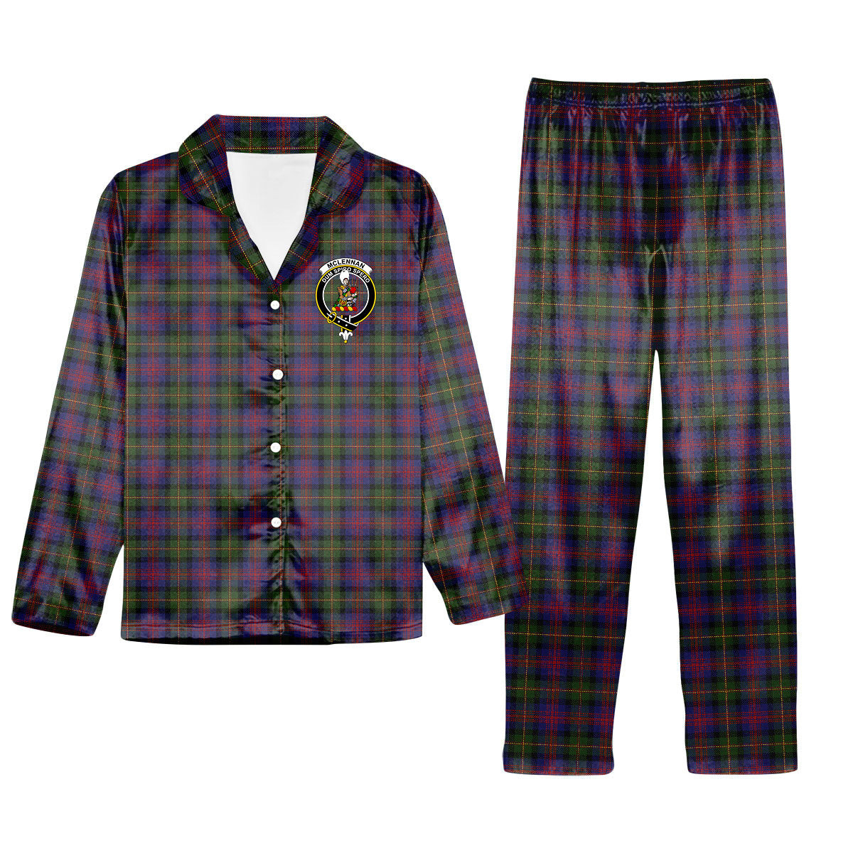 ScotsTee Shop Scottish McLennan Crest Tartan Pajama Satin Velvet Flannel Pajama Set