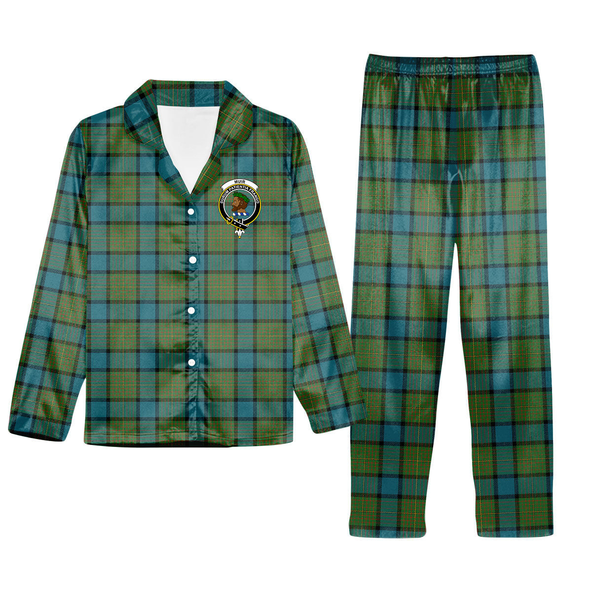 ScotsTee Shop Scottish Muir Ancient Crest Tartan Pajama Satin Velvet Flannel Pajama Set
