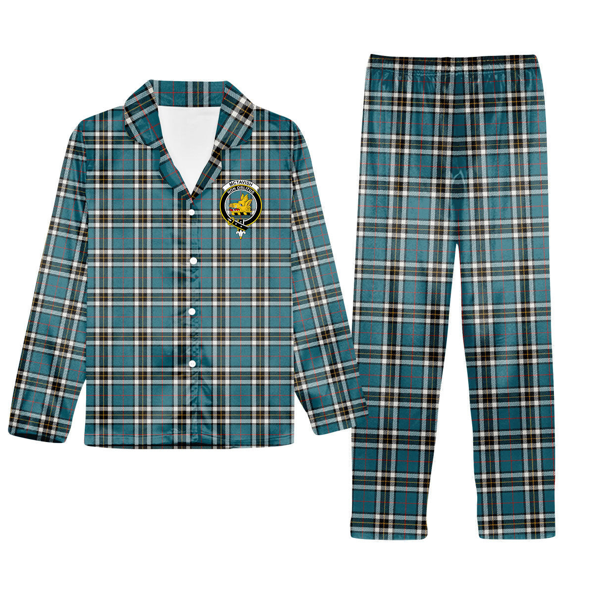 ScotsTee Shop Scottish McTavish Dress Ancient Crest Tartan Pajama Satin Velvet Flannel Pajama Set