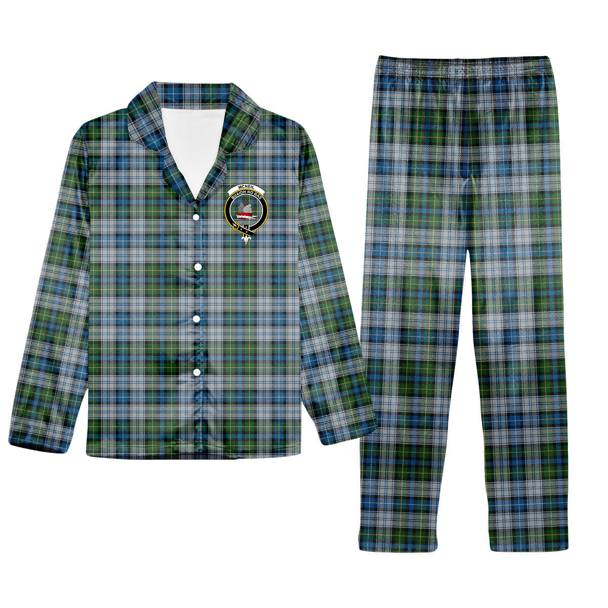 ScotsTee Shop Scottish McNeil Dress Crest Tartan Pajama Satin Velvet Flannel Pajama Set