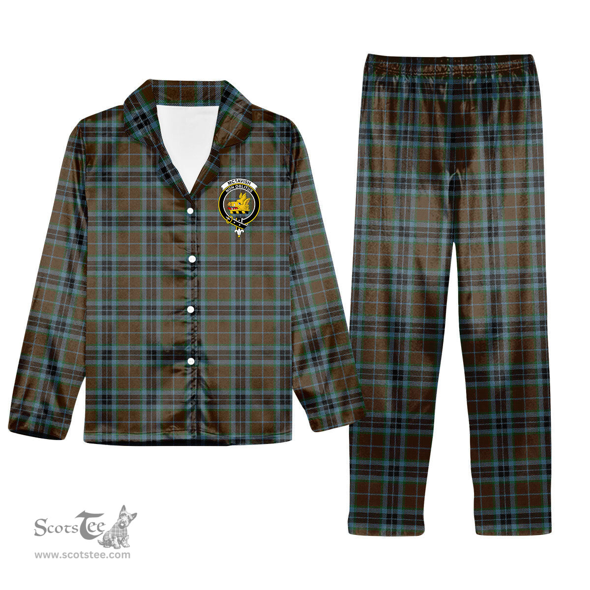 ScotsTee Shop Scottish McTavish Hunting Crest Tartan Pajama Satin Velvet Flannel Pajama Set