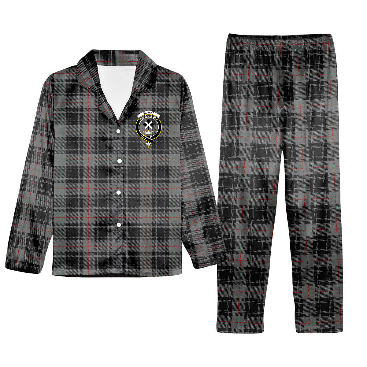 ScotsTee Shop Scottish Moffat Modern Crest Tartan Pajama Satin Velvet Flannel Pajama Set