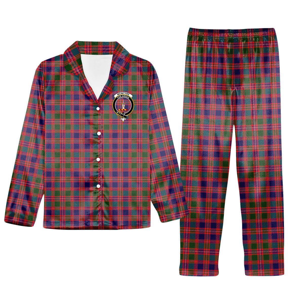 ScotsTee Shop Scottish McIntyre Modern Crest Tartan Pajama Satin Velvet Flannel Pajama Set