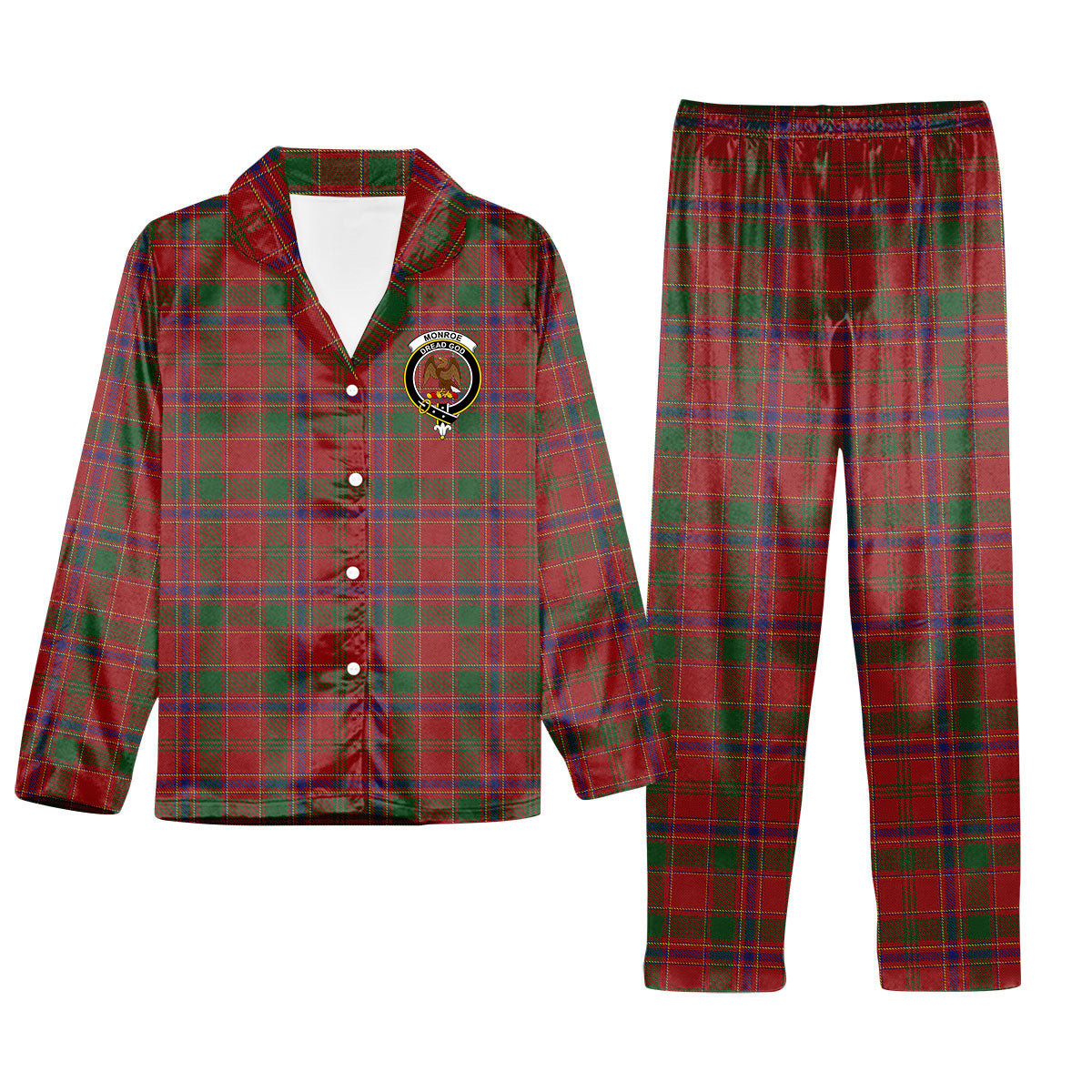 ScotsTee Shop Scottish Monroe Crest Tartan Pajama Satin Velvet Flannel Pajama Set