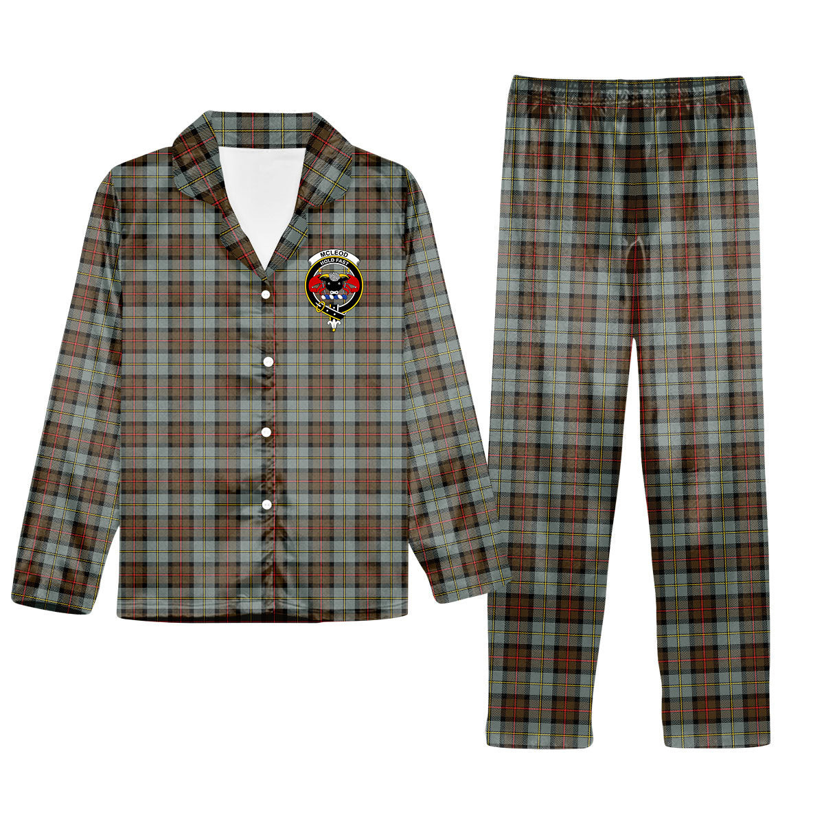 ScotsTee Shop Scottish McLeod of Harris Weathered Crest Tartan Pajama Satin Velvet Flannel Pajama Set