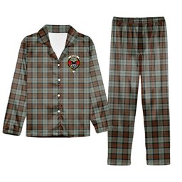 ScotsTee Shop Scottish McLeod of Harris Weathered Crest Tartan Pajama Satin Velvet Flannel Pajama Set