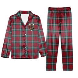 ScotsTee Shop Scottish McLaine of Loch Buie Modern Crest Tartan Pajama Satin Velvet Flannel Pajama Set