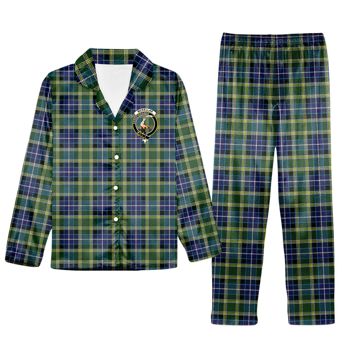 ScotsTee Shop Scottish McKellar Ancient Crest Tartan Pajama Satin Velvet Flannel Pajama Set