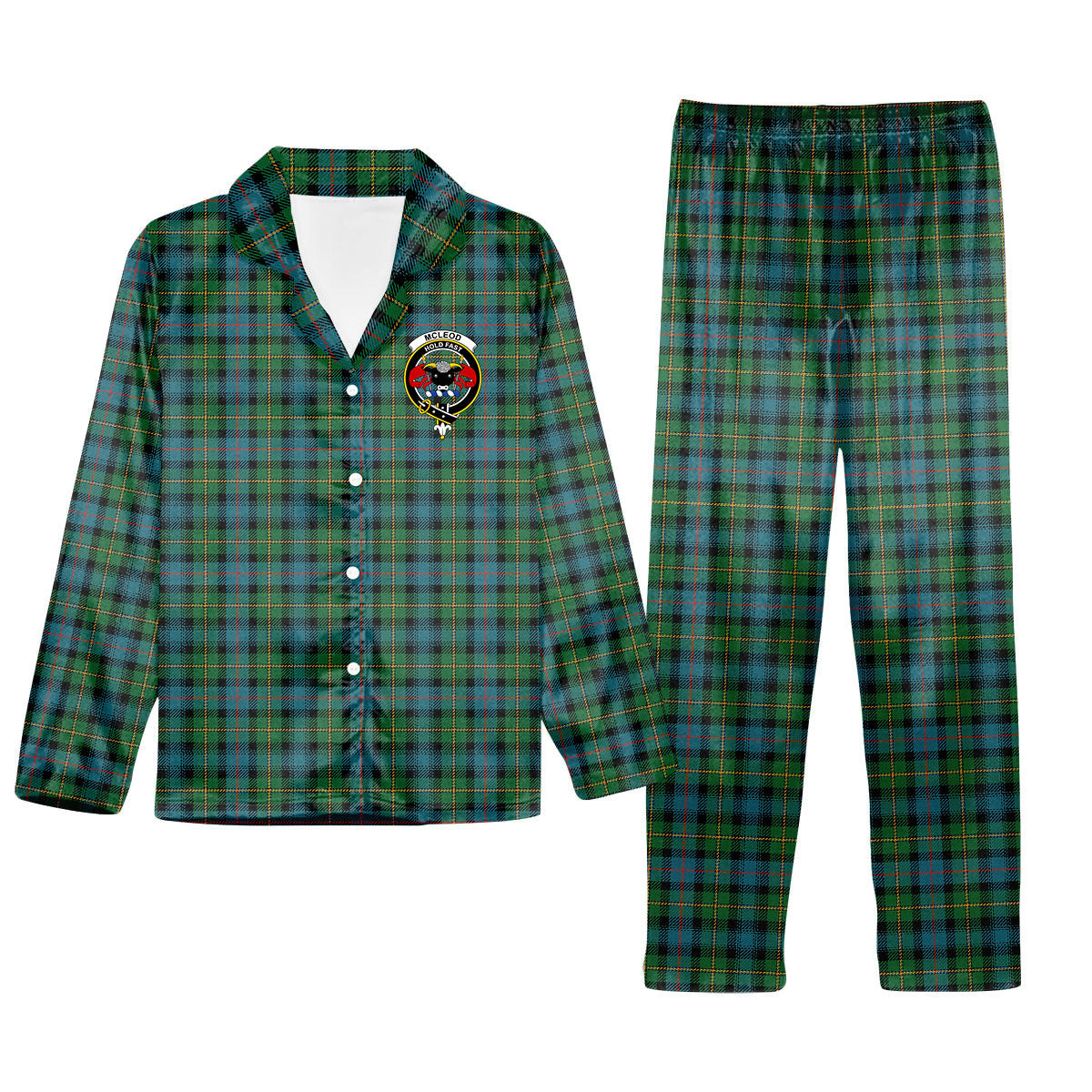 ScotsTee Shop Scottish McLeod of Skye Ancient Crest Tartan Pajama Satin Velvet Flannel Pajama Set