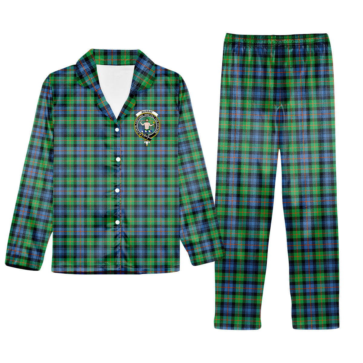 ScotsTee Shop Scottish Murray of Atholl Ancient Crest Tartan Pajama Satin Velvet Flannel Pajama Set