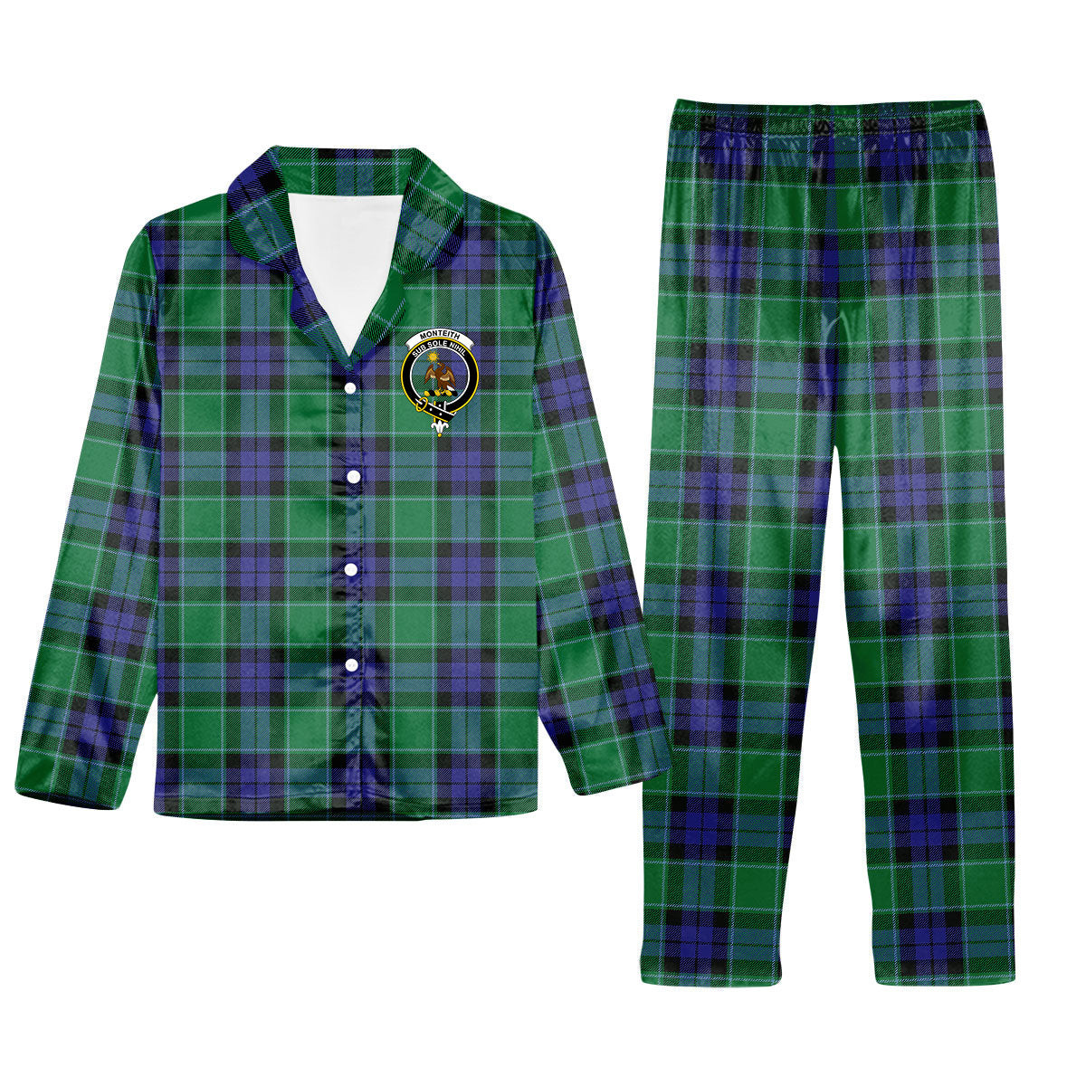 ScotsTee Shop Scottish Monteith Crest Tartan Pajama Satin Velvet Flannel Pajama Set