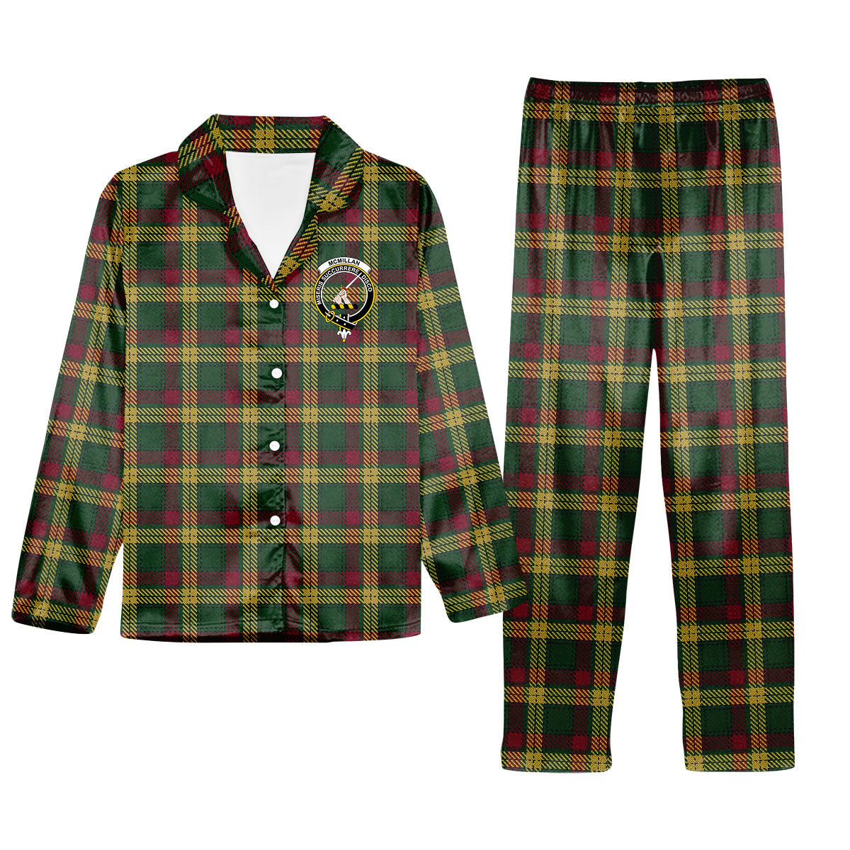 ScotsTee Shop Scottish McMillan Ancient Crest Tartan Pajama Satin Velvet Flannel Pajama Set