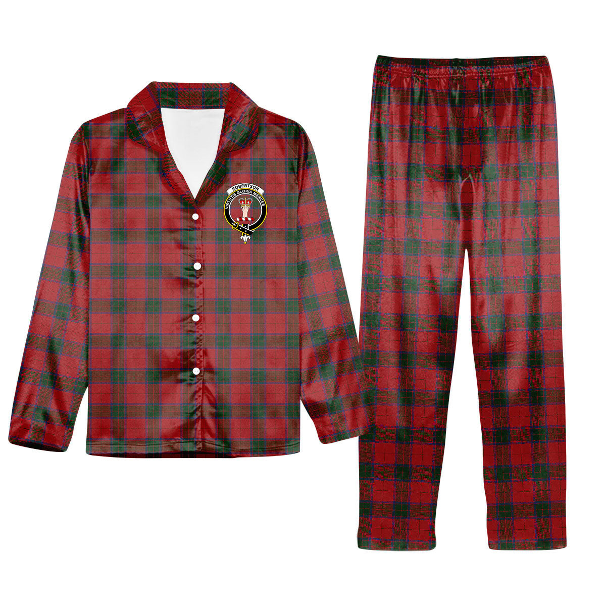 ScotsTee Shop Scottish Robertson Vestiarium Scoticum Crest Tartan Pajama Satin Velvet Flannel Pajama Set