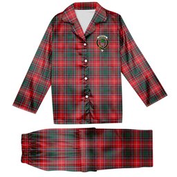 ScotsTee Shop Scottish Somerville Modern Crest Tartan Pajama Satin Velvet Flannel Pajama Set