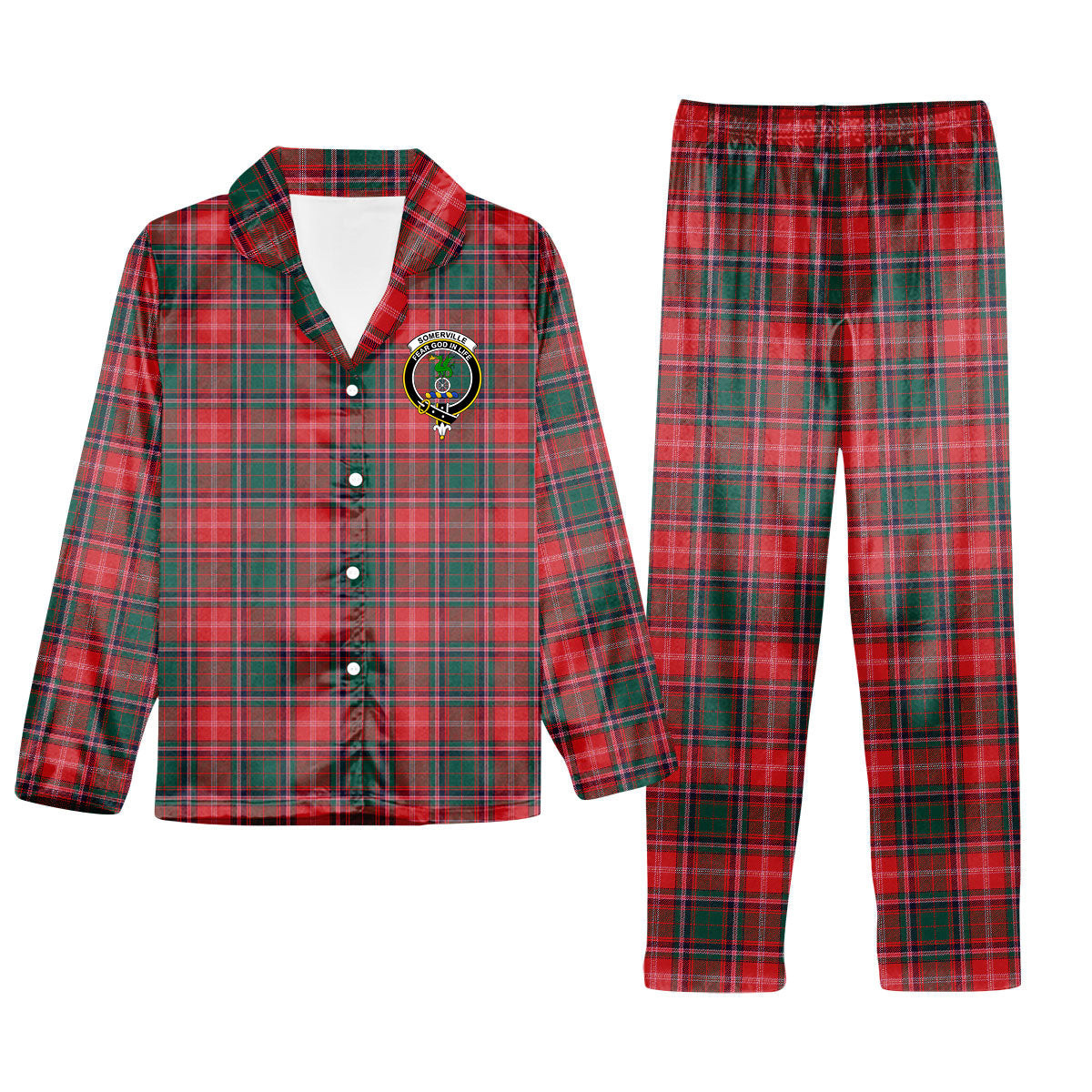 ScotsTee Shop Scottish Somerville Modern Crest Tartan Pajama Satin Velvet Flannel Pajama Set
