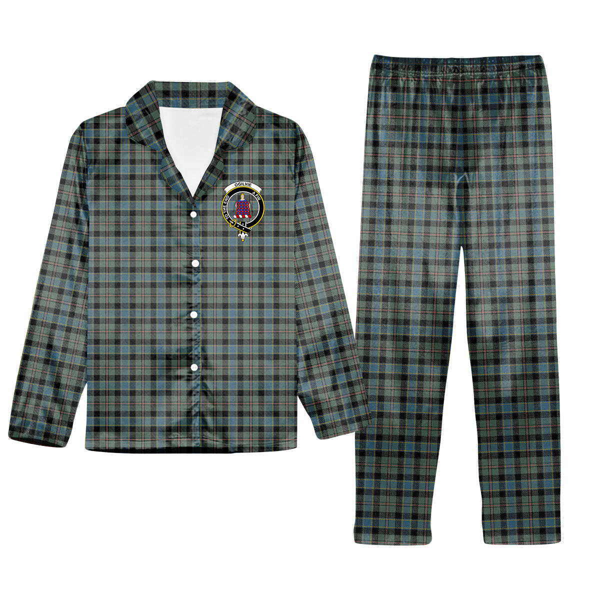 ScotsTee Shop Scottish Ogilvie of Inverarity – VS 1 Crest Tartan Pajama Satin Velvet Flannel Pajama Set