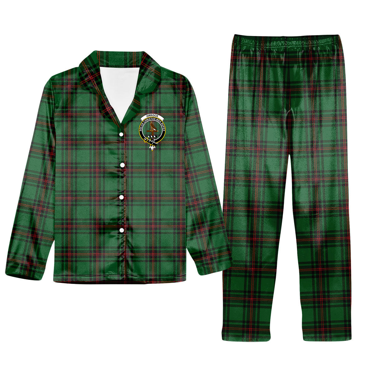 ScotsTee Shop Scottish Orrock Crest Tartan Pajama Satin Velvet Flannel Pajama Set