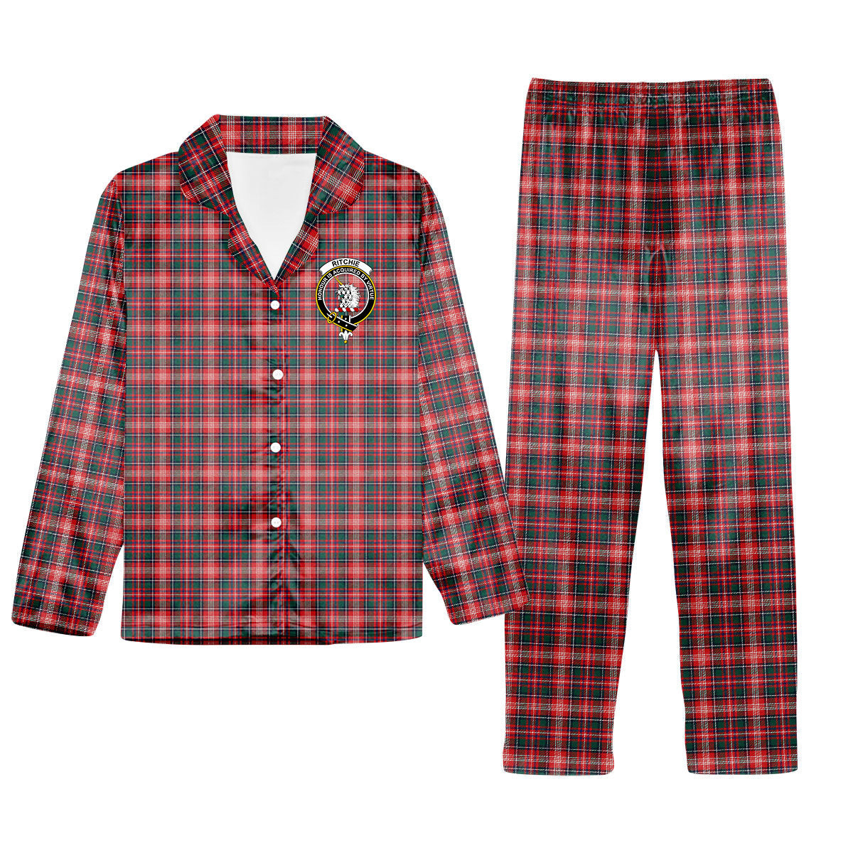 ScotsTee Shop Scottish Ritchie Modern Clan Crest Tartan Pajama Satin Velvet Flannel Pajama Set