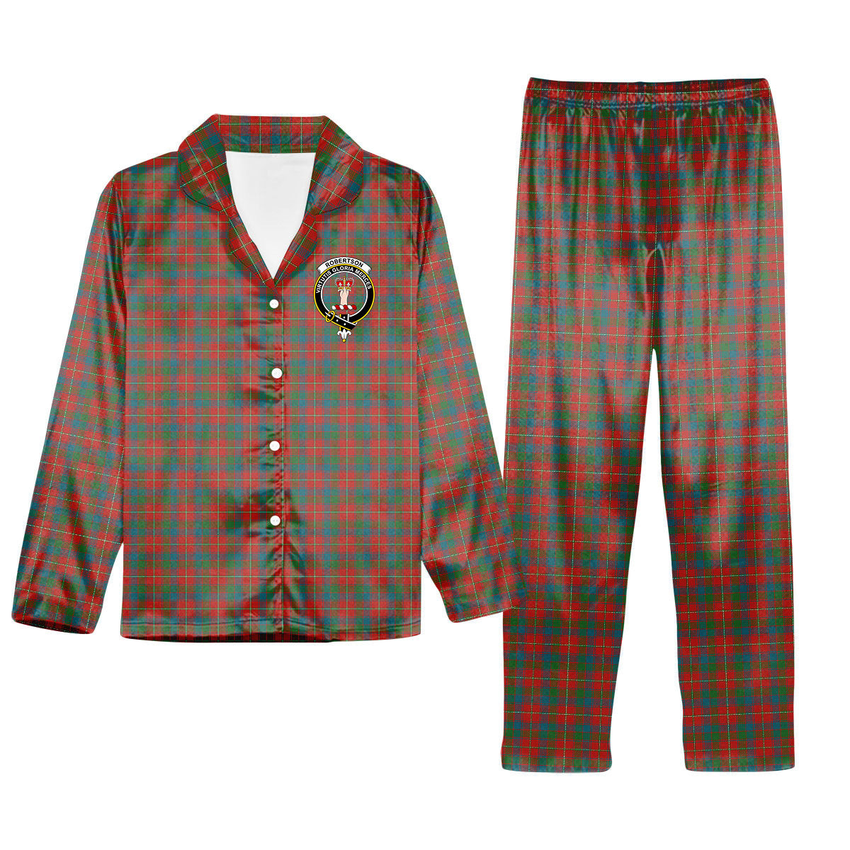 ScotsTee Shop Scottish Robertson White line New Ancient Crest Tartan Pajama Satin Velvet Flannel Pajama Set