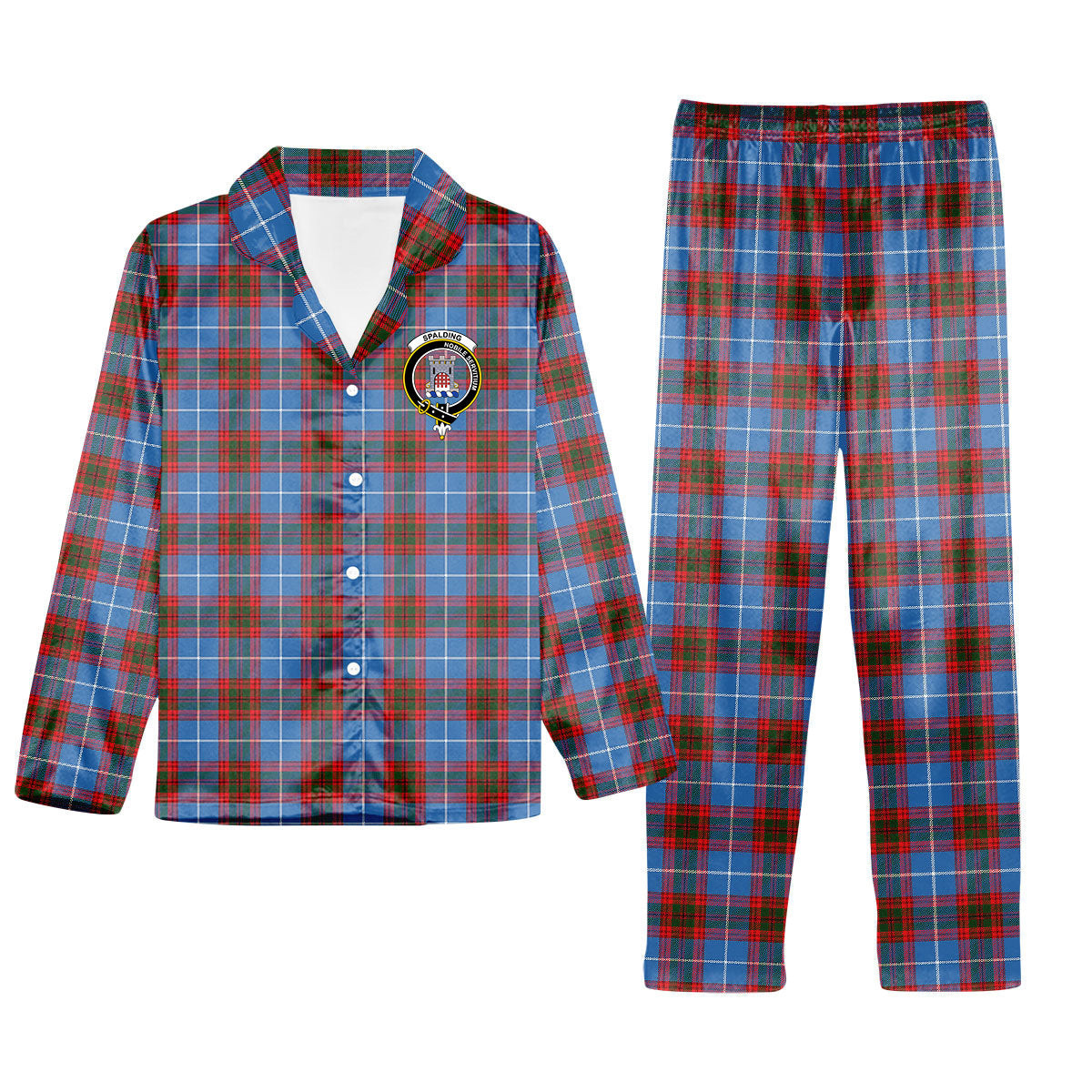 ScotsTee Shop Scottish Spalding Crest Tartan Pajama Satin Velvet Flannel Pajama Set