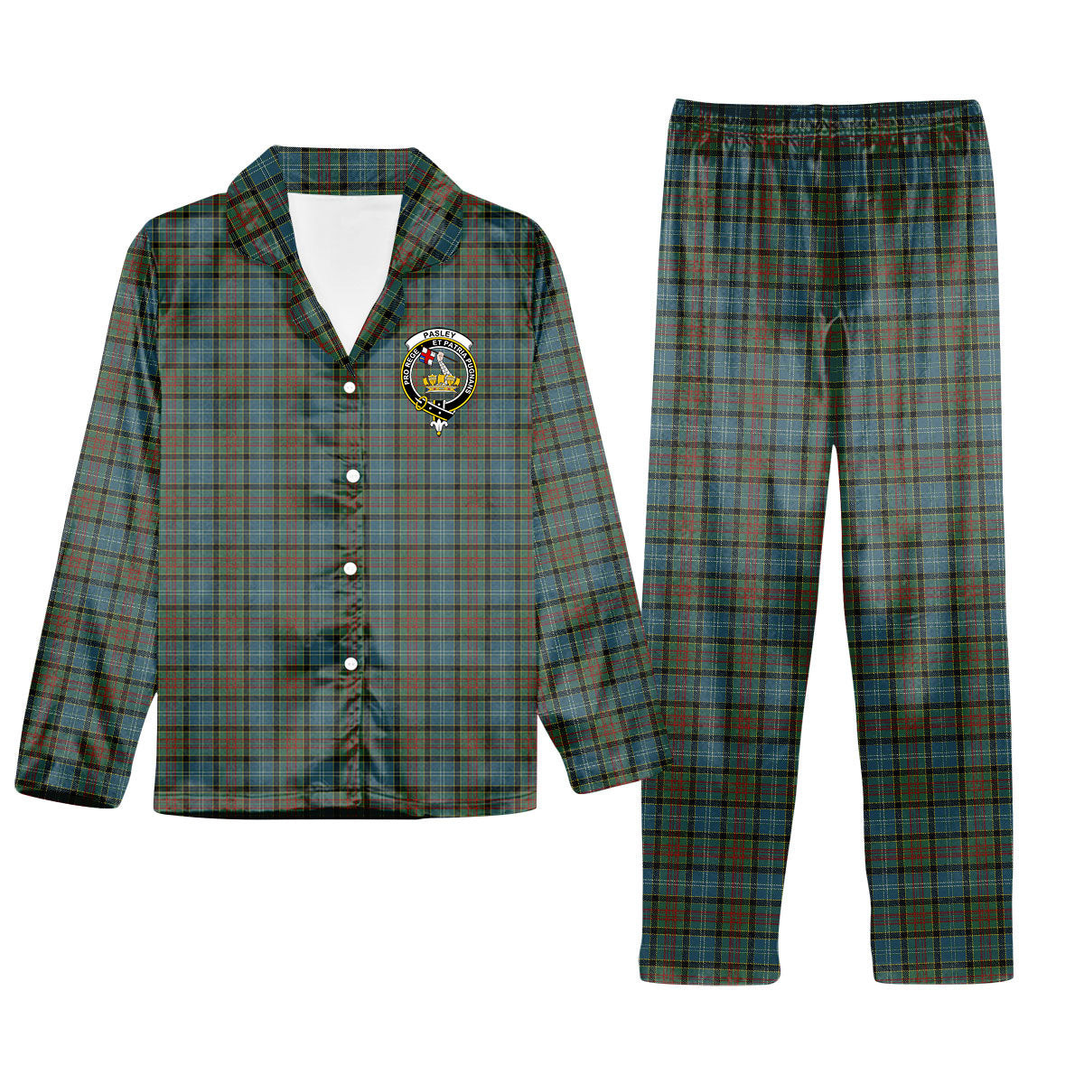 ScotsTee Shop Scottish Pasley Crest Tartan Pajama Satin Velvet Flannel Pajama Set