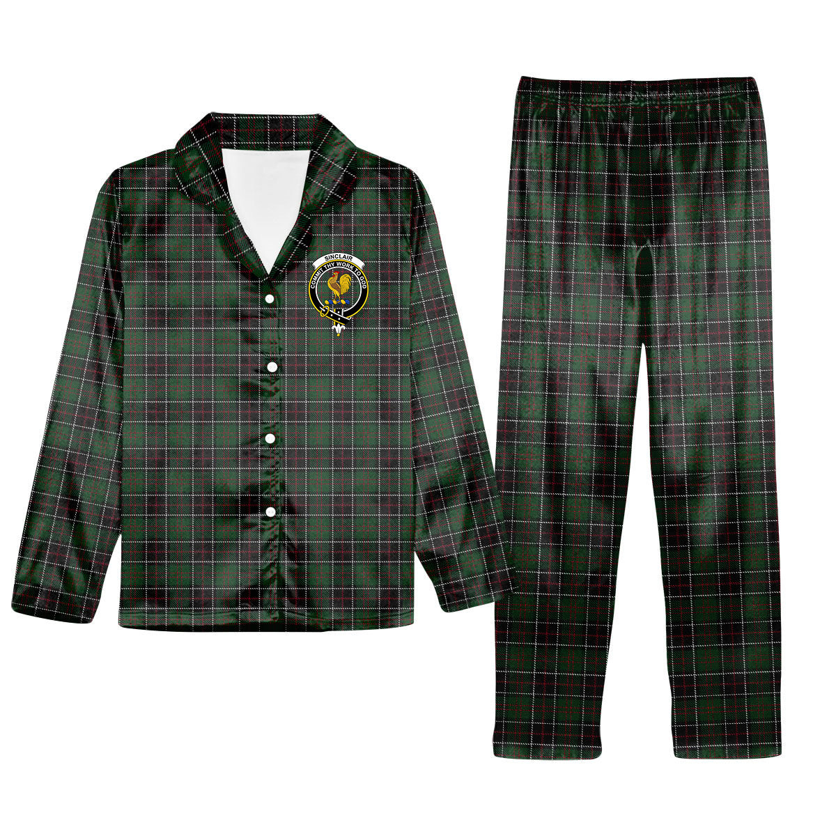 ScotsTee Shop Scottish Sinclair Hunting Crest Tartan Pajama Satin Velvet Flannel Pajama Set