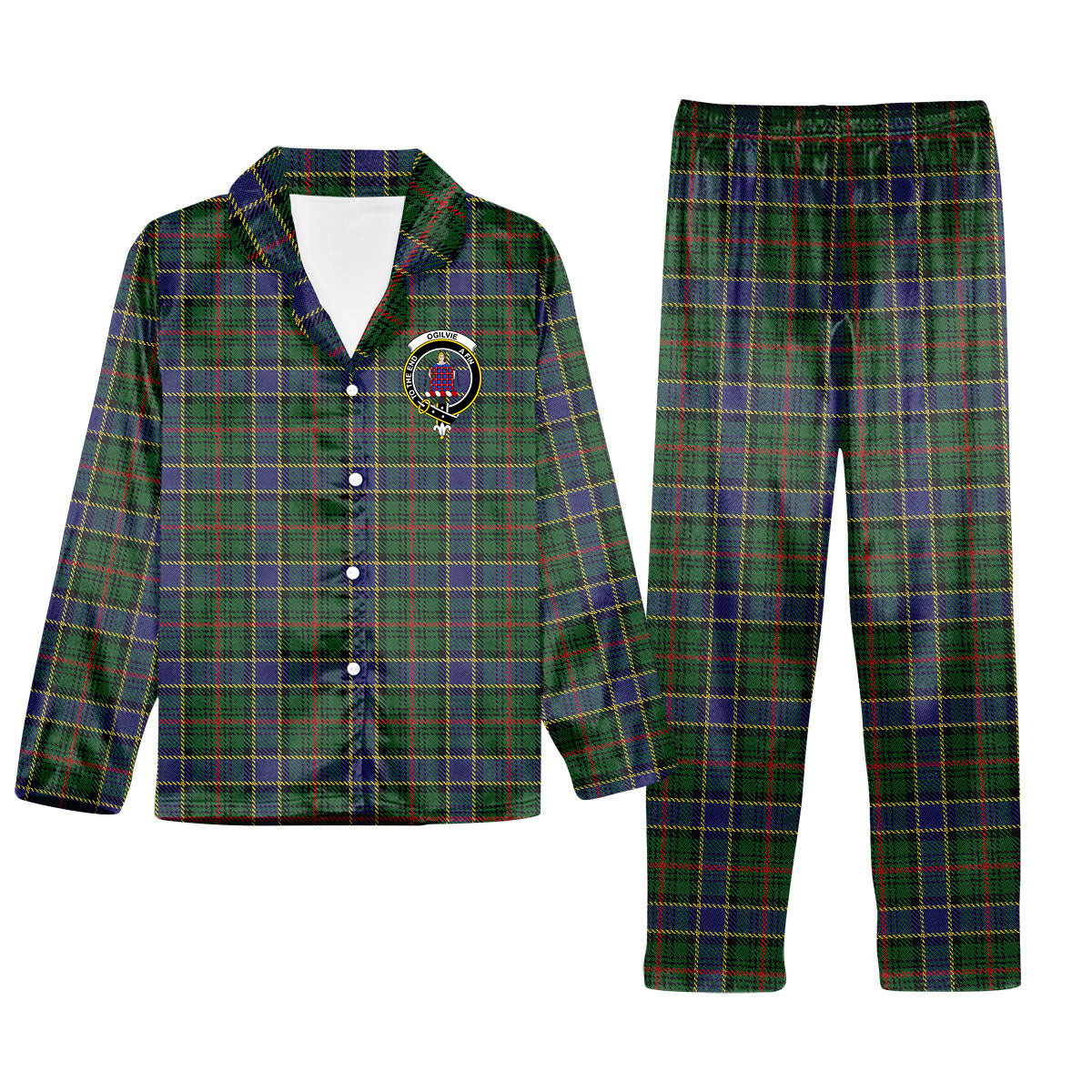 ScotsTee Shop Scottish Ogilvie Hunting 1 Crest Tartan Pajama Satin Velvet Flannel Pajama Set