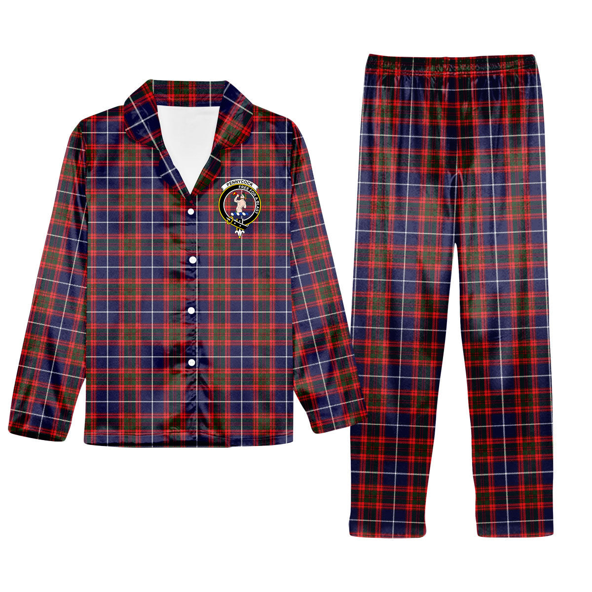 ScotsTee Shop Scottish Pennycook Modern Crest Tartan Pajama Satin Velvet Flannel Pajama Set
