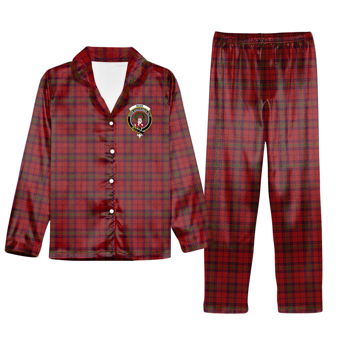ScotsTee Shop Scottish Ross Old Crest Tartan Pajama Satin Velvet Flannel Pajama Set