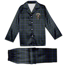 ScotsTee Shop Scottish Robertson Hunting 2 Crest Tartan Pajama Satin Velvet Flannel Pajama Set