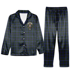 ScotsTee Shop Scottish Robertson Hunting 2 Crest Tartan Pajama Satin Velvet Flannel Pajama Set