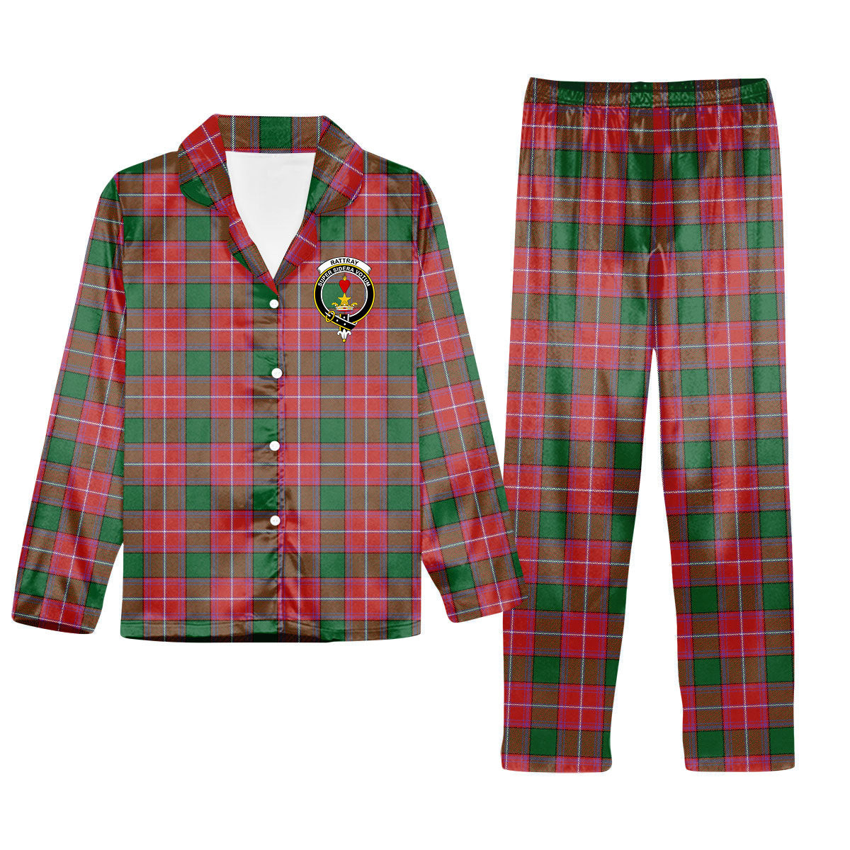 ScotsTee Shop Scottish Rattray Ancient Crest Tartan Pajama Satin Velvet Flannel Pajama Set