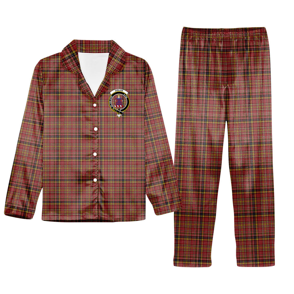 ScotsTee Shop Scottish Ogilvie (Ogilvy) of Strathallan Crest Tartan Pajama Satin Velvet Flannel Pajama Set