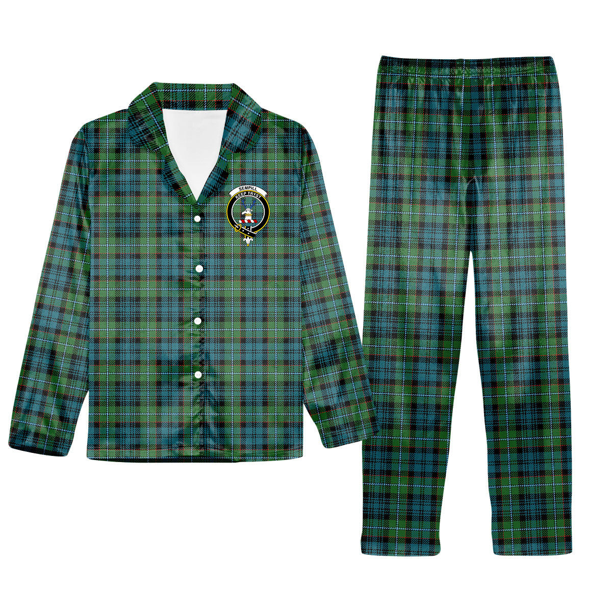ScotsTee Shop Scottish Sempill Ancient Crest Tartan Pajama Satin Velvet Flannel Pajama Set