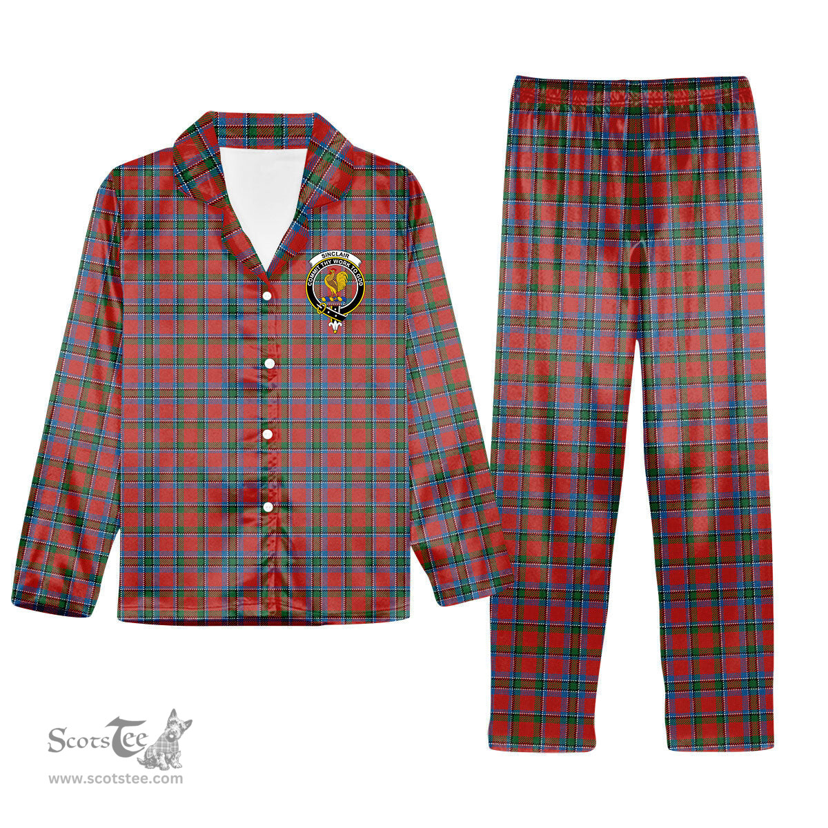 ScotsTee Shop Scottish Sinclair Lyon Count Ancient Crest Tartan Pajama Satin Velvet Flannel Pajama Set