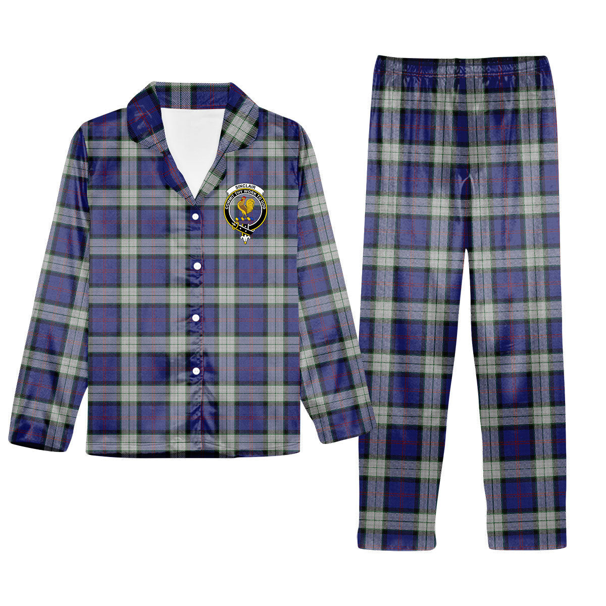 ScotsTee Shop Scottish Sinclair Dress Crest Tartan Pajama Satin Velvet Flannel Pajama Set