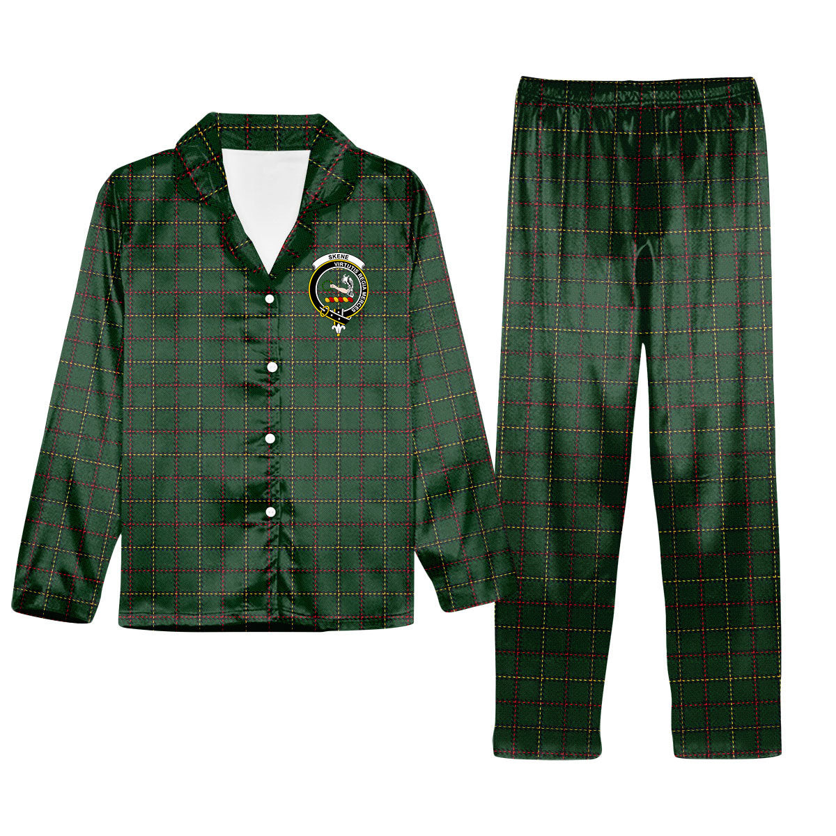 ScotsTee Shop Scottish Skene Hunting Crest Tartan Pajama Satin Velvet Flannel Pajama Set