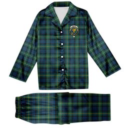 ScotsTee Shop Scottish Sinclair of Ulster Modern Crest Tartan Pajama Satin Velvet Flannel Pajama Set