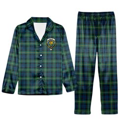 ScotsTee Shop Scottish Sinclair of Ulster Modern Crest Tartan Pajama Satin Velvet Flannel Pajama Set