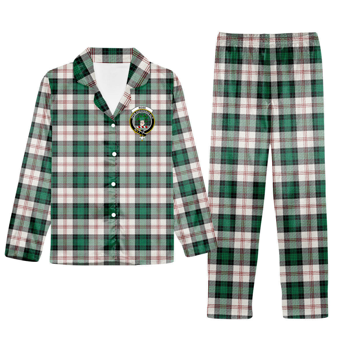 ScotsTee Shop Scottish Ross Arisaid Modern Crest Tartan Pajama Satin Velvet Flannel Pajama Set