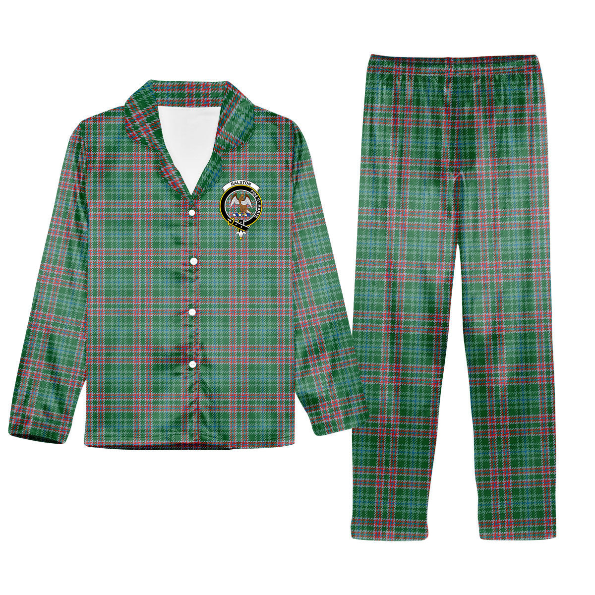 ScotsTee Shop Scottish Ralston USA Ancient Crest Tartan Pajama Satin Velvet Flannel Pajama Set