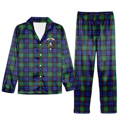 ScotsTee Shop Scottish Sempill Modern Crest Tartan Pajama Satin Velvet Flannel Pajama Set