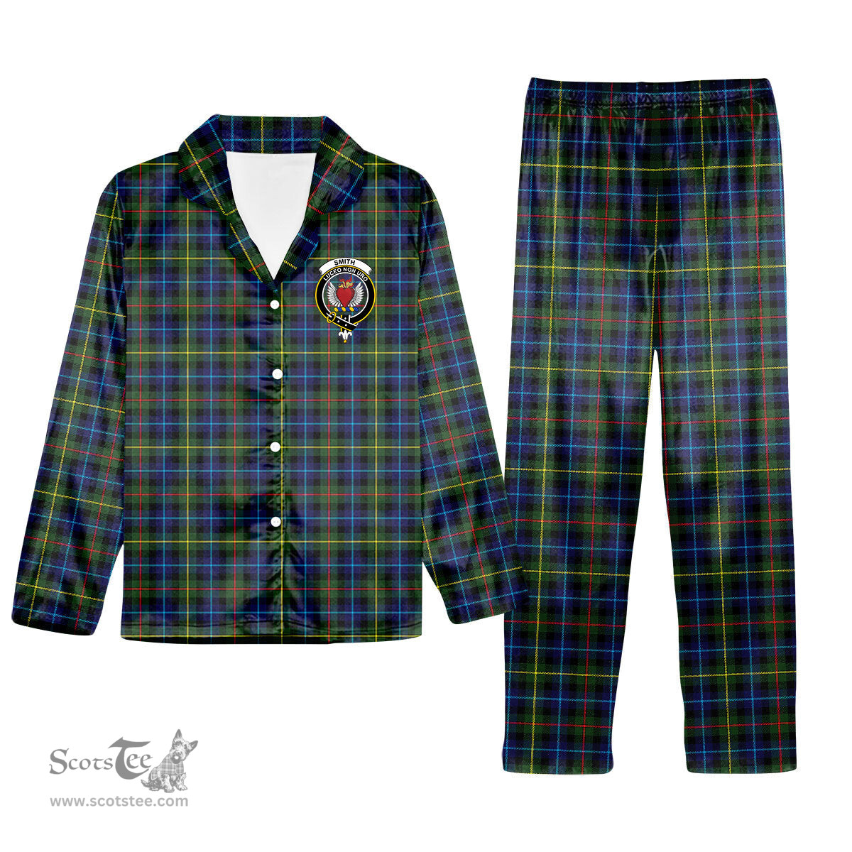 ScotsTee Shop Scottish Smith Modern Crest Tartan Pajama Satin Velvet Flannel Pajama Set