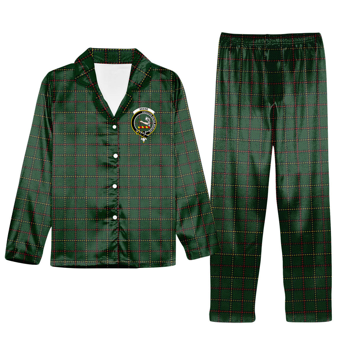 ScotsTee Shop Scottish Skene or Tribe of Mar Crest Tartan Pajama Satin Velvet Flannel Pajama Set