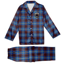 ScotsTee Shop Scottish Rutherford Modern Crest Tartan Pajama Satin Velvet Flannel Pajama Set