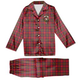 ScotsTee Shop Scottish Shaw Red Modern Crest Tartan Pajama Satin Velvet Flannel Pajama Set
