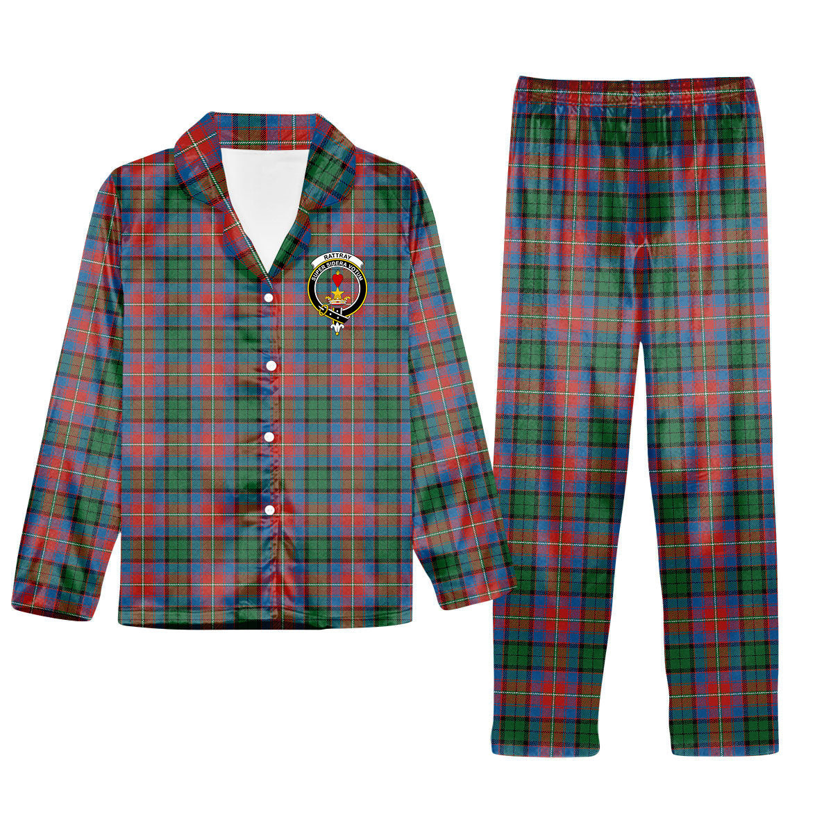 ScotsTee Shop Scottish Rattray of Lude Ancient Crest Tartan Pajama Satin Velvet Flannel Pajama Set
